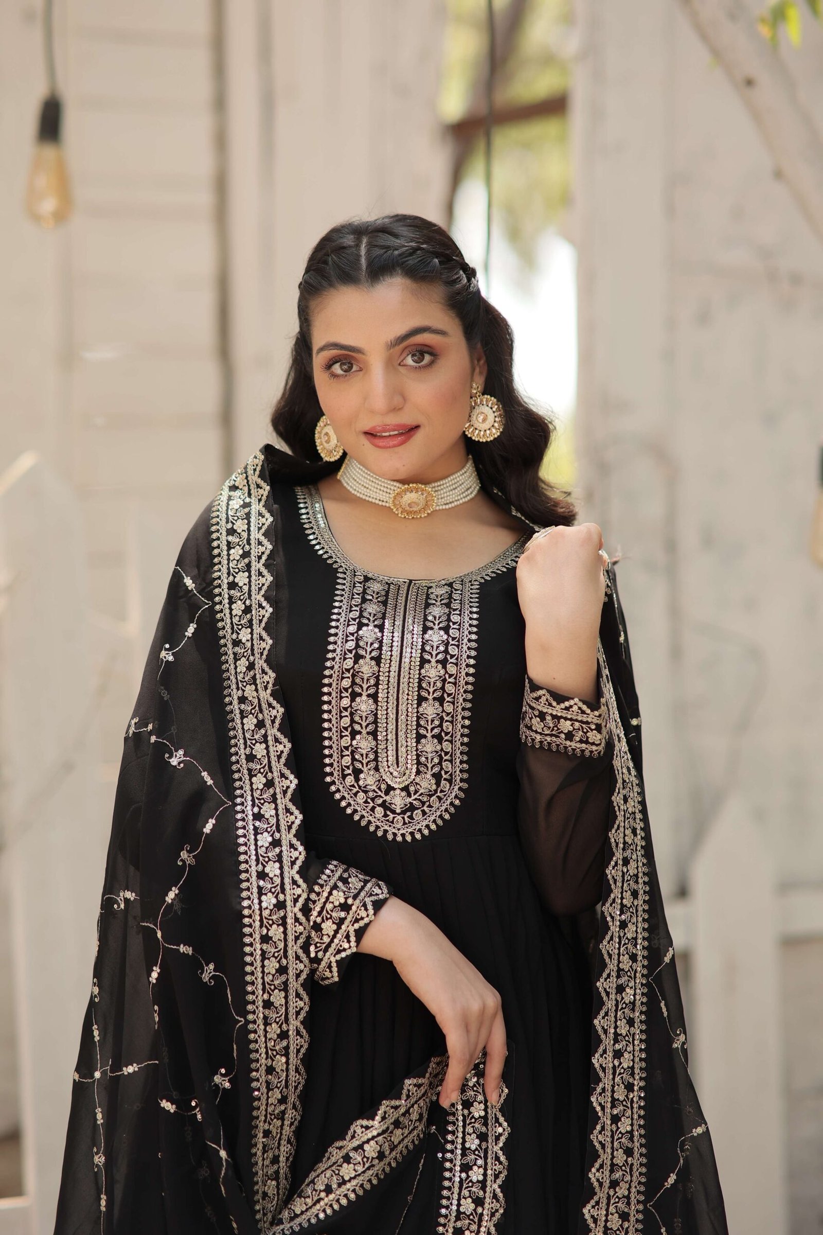 Black Faux Blooming Sequins Embroidered Gown with Matching Dupatta ? Festive & Party Wear 2024 - Image 3