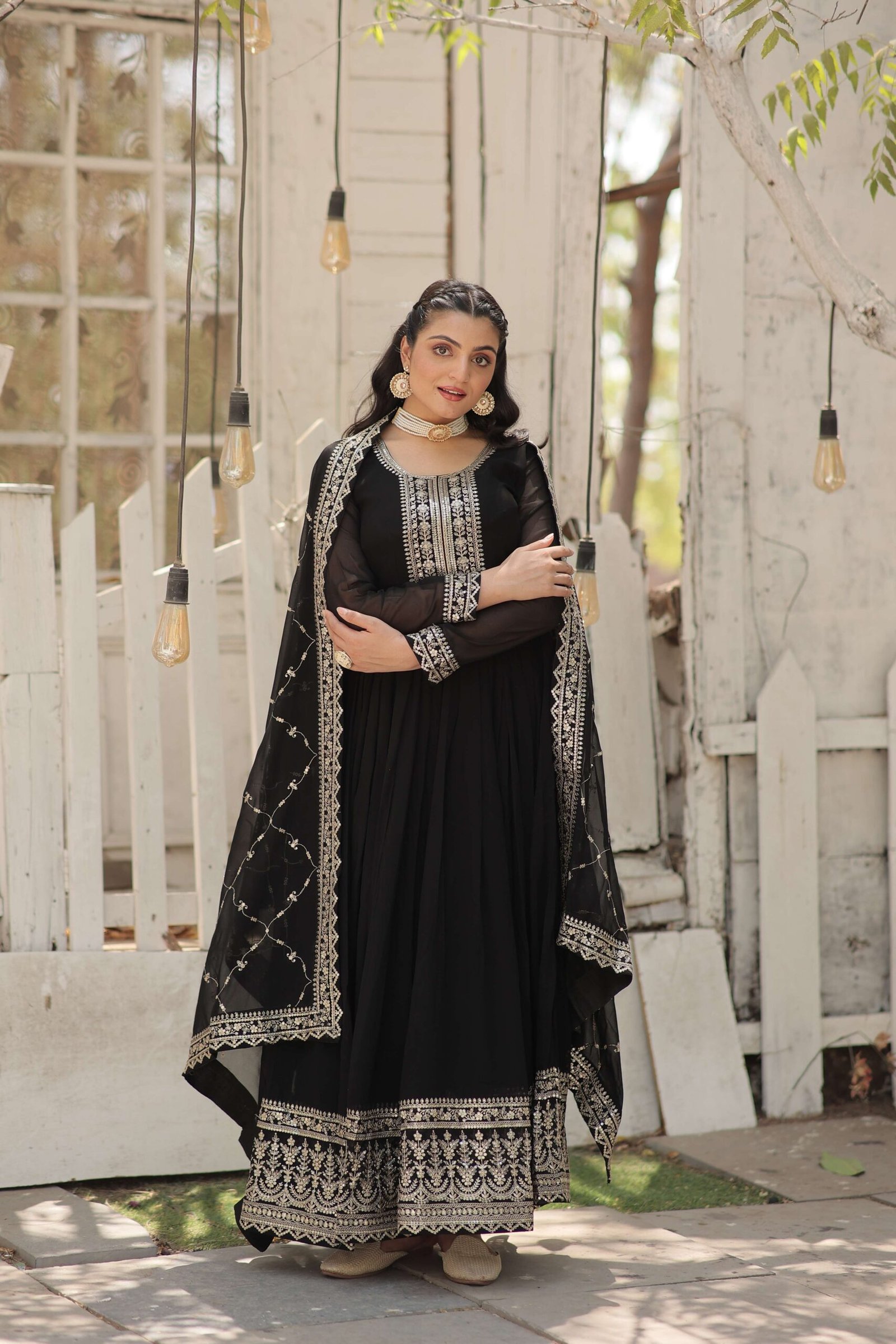 Black Faux Blooming Sequins Embroidered Gown with Matching Dupatta ? Festive & Party Wear 2024 - Image 2
