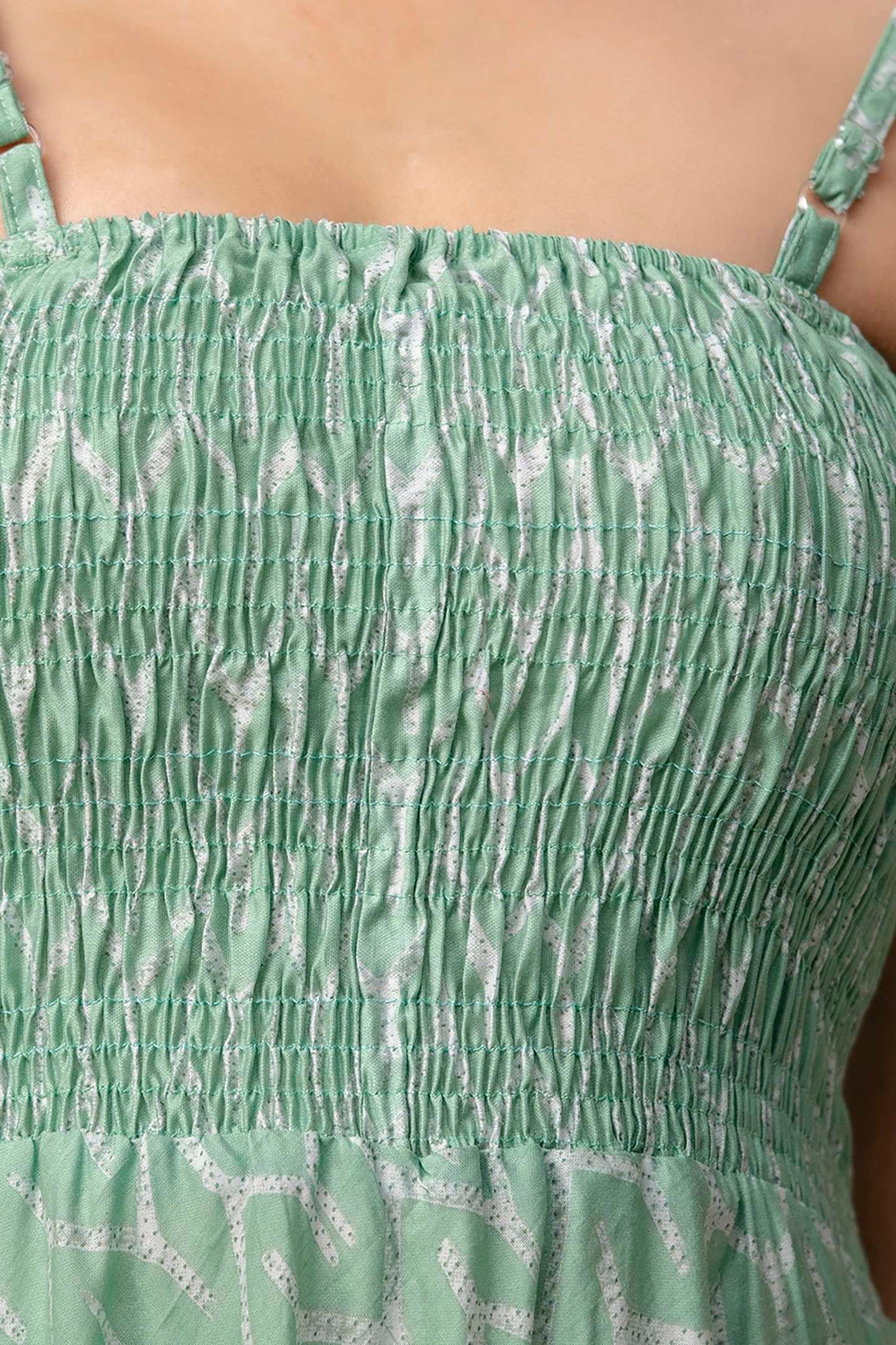 Women's Silk Printed Shoulder Straps Sleeveless Anarkali Gown Drees (GREEN-SUI) - Image 6