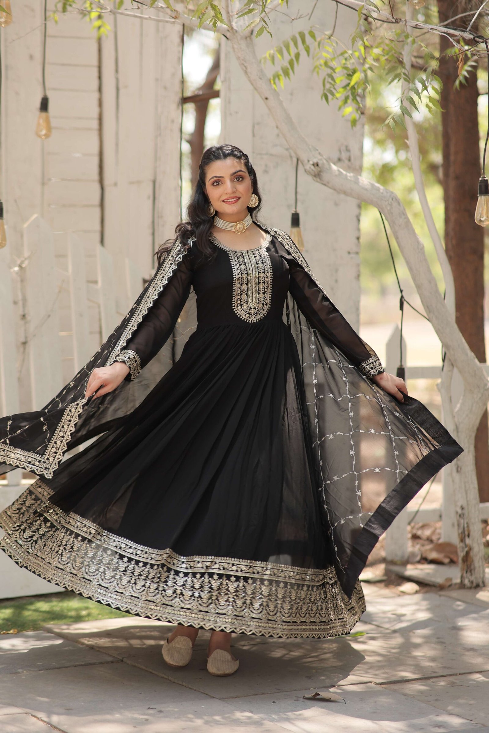 Black Faux Blooming Sequins Embroidered Gown with Matching Dupatta ? Festive & Party Wear 2024 - Image 5