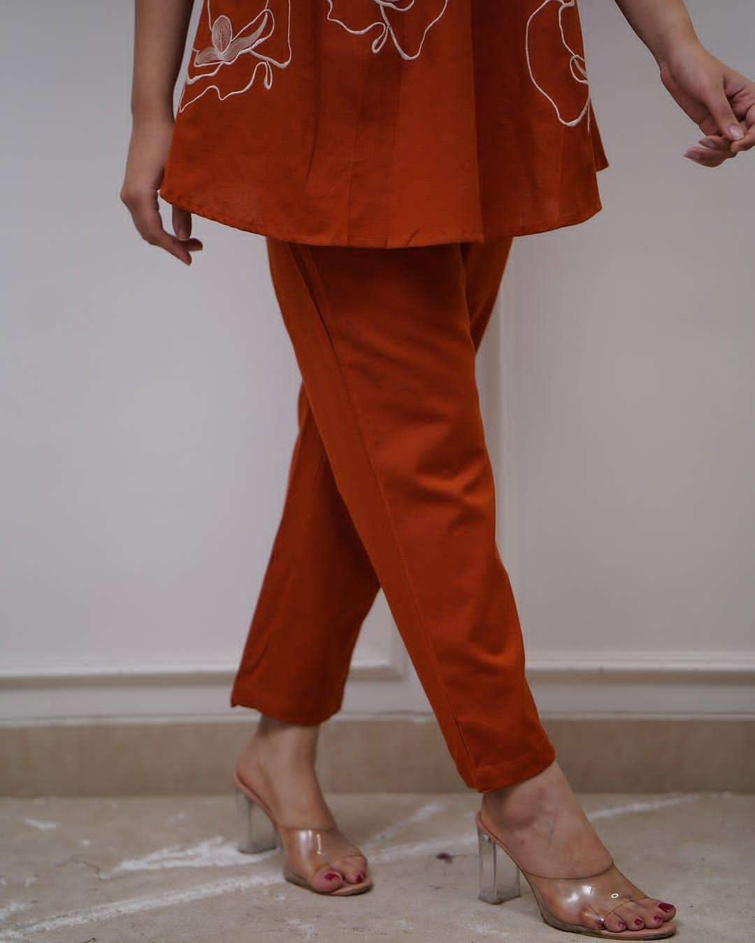 Women's Cotton Embroidered Co-ord Set 2 Piece Top Bottom Set - Image 3