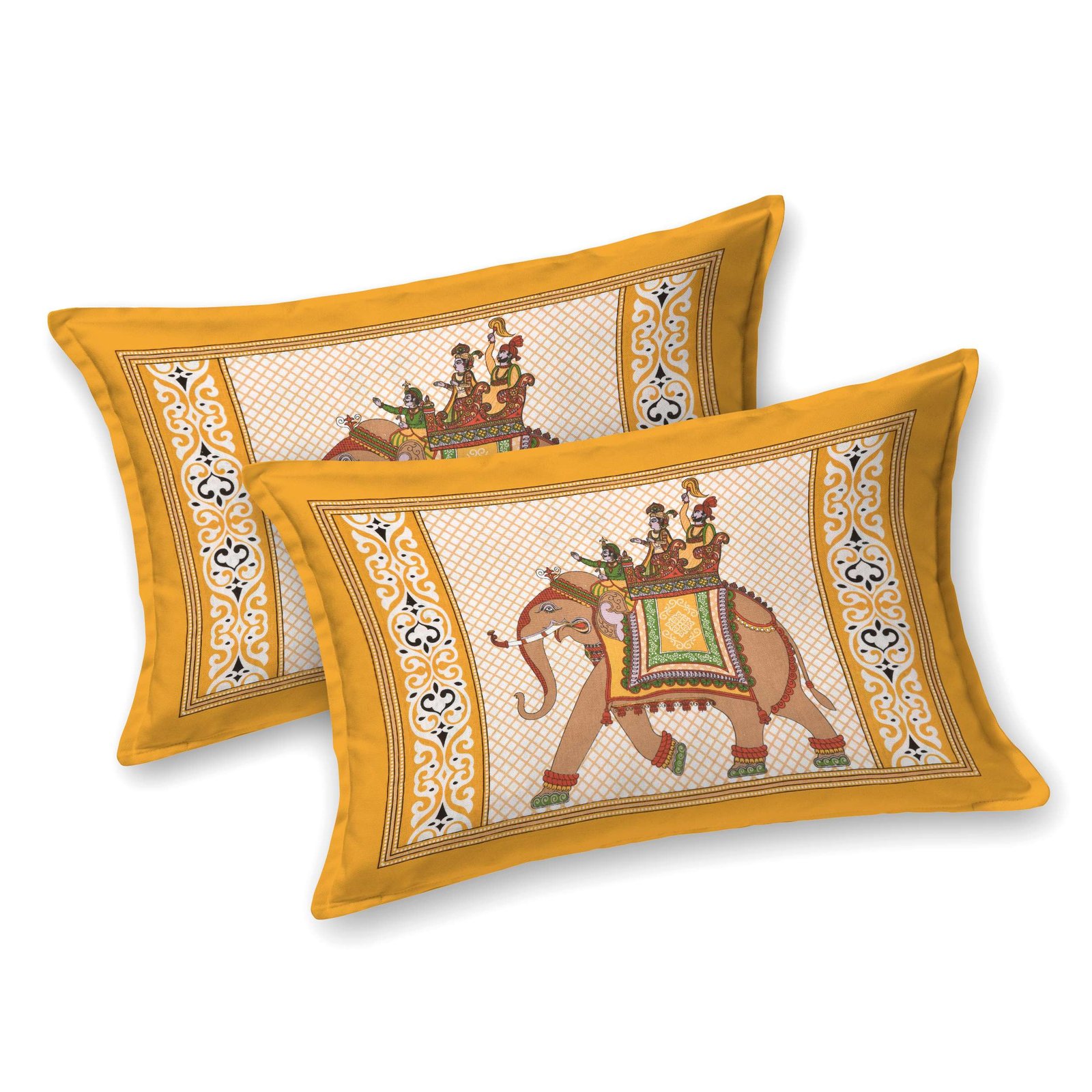 Rajasthani Traditionally Printed Cotton Doublebed Bedsheet With Pack of 2 Pillow Covers - Image 2